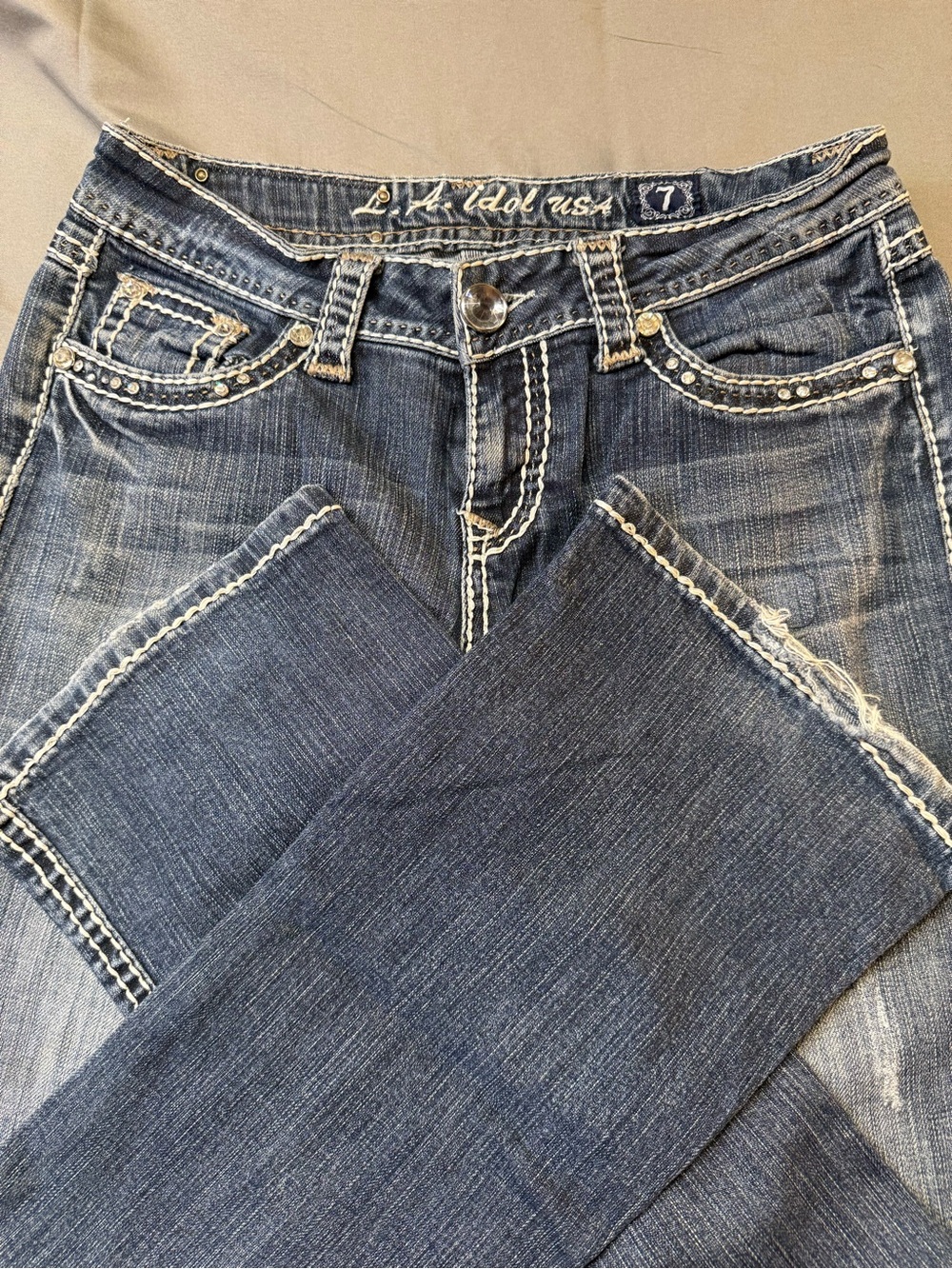 LA Idol USA Dark Blue Bootcut Jeans with Contrast Stitching